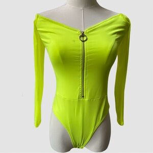 Windsor Off The Shoulder Bodysuit in Neon Yellow
